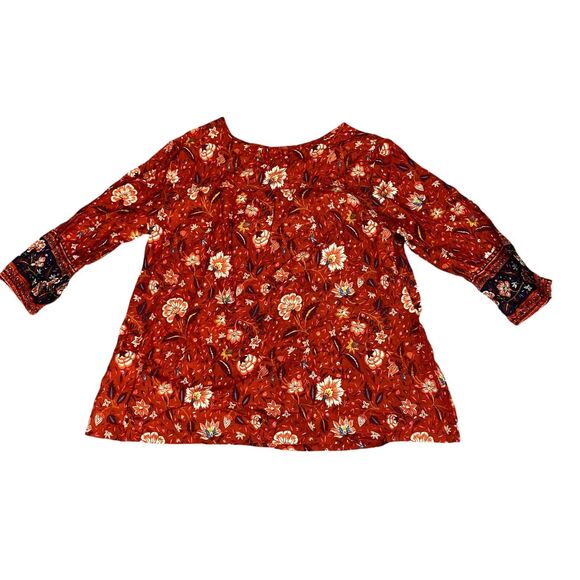 Old Navy Blouse Girls XL (14) Orange Rust Floral Boho 3/4 Sleeve Pullover - Picture 3 of 13